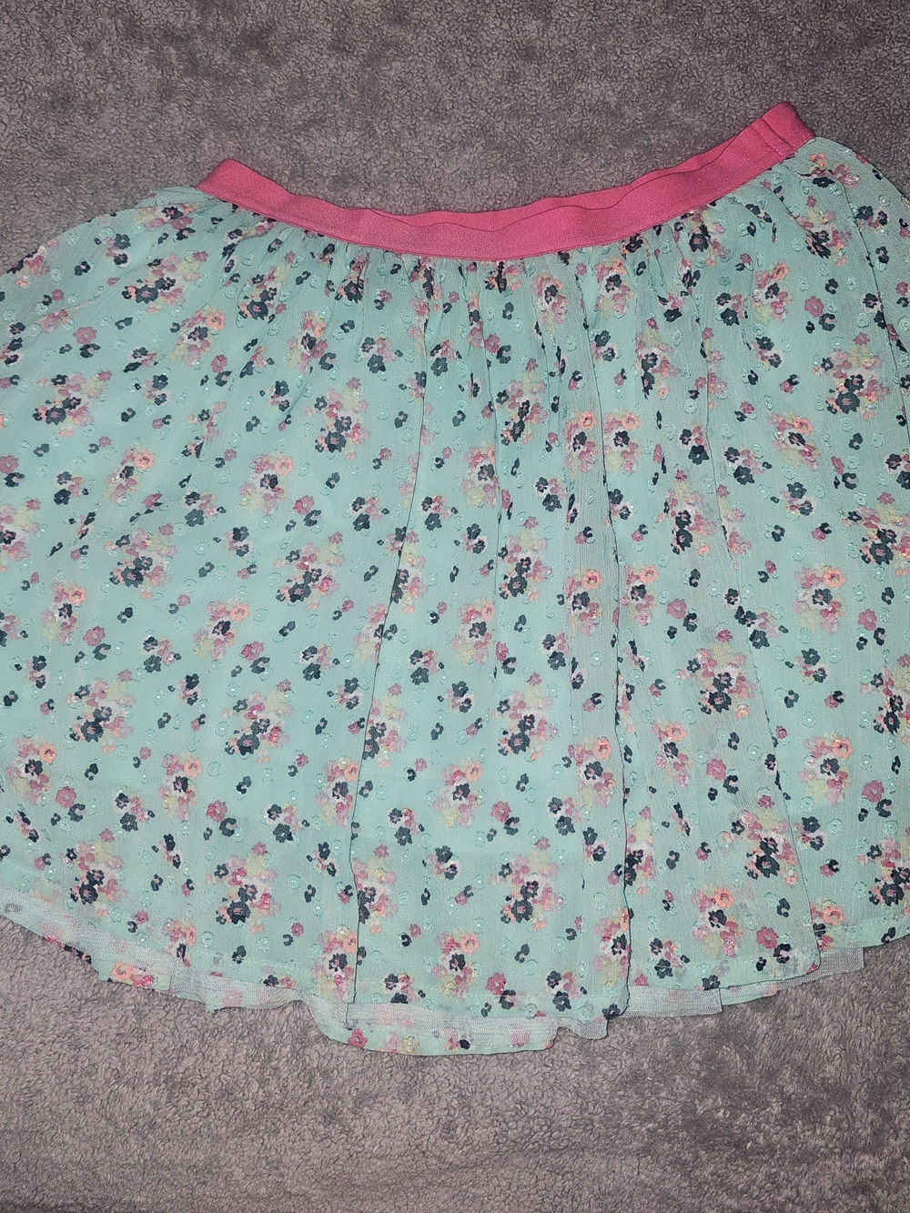 Cherokee Mint Floral Skater Skirt with Pink Waistband